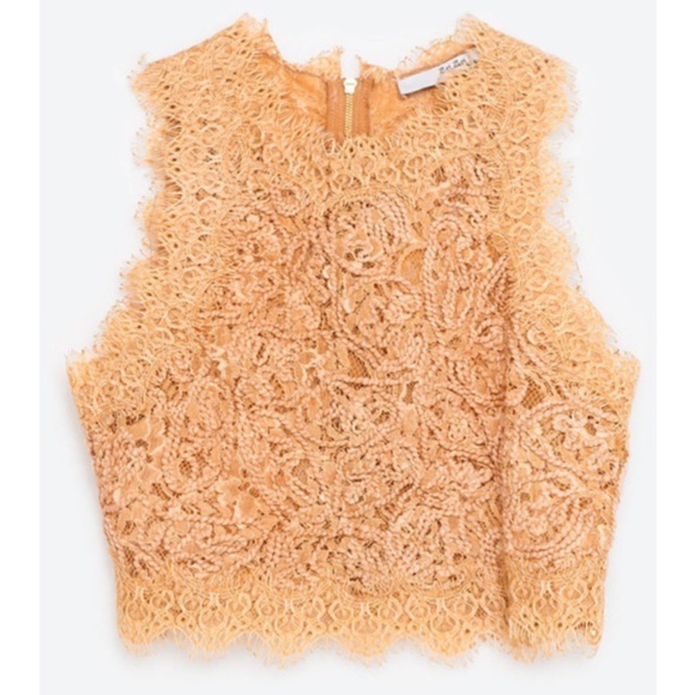 ZARA lace trim embroidery orange top